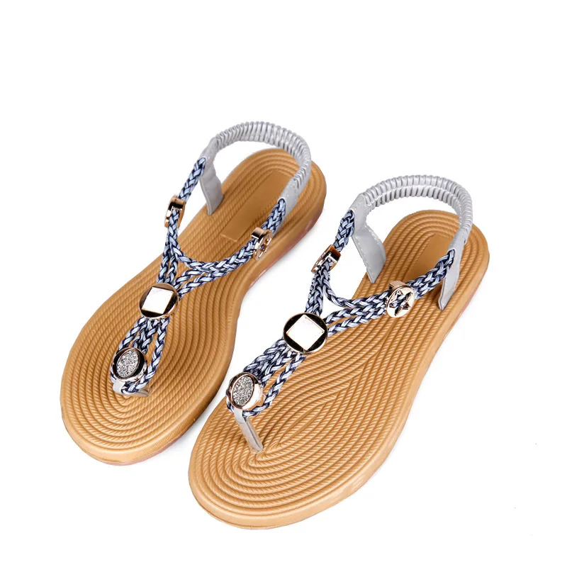 15 summer new Korean version of thong sandals bohemian rattan decorative metal wholesale behalf | Обувь