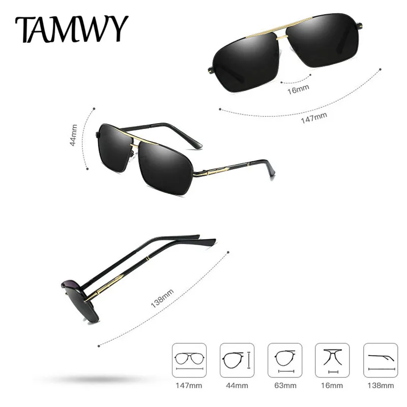 TAMWY BRAND DESIGN Classic Polarized Sunglasses Men Women Driving Pilot Frame Sun Glasses Male Goggle UV400 Gafas De Sol T8805 | Аксессуары