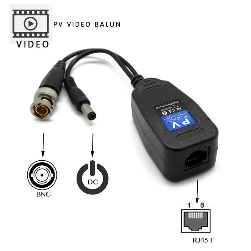 Видео балун HD-CVI/TVI/AHD UTP Пассивный с DC разъем питания и RJ45 CAT5e/Cat6