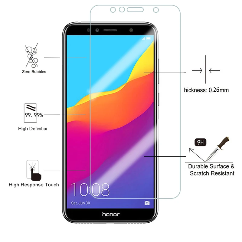 Закаленное стекло для Huawei защита экрана Honor 7A 7C Pro 8A 8C Screen Protector For Y6 Prime 2018 Y7