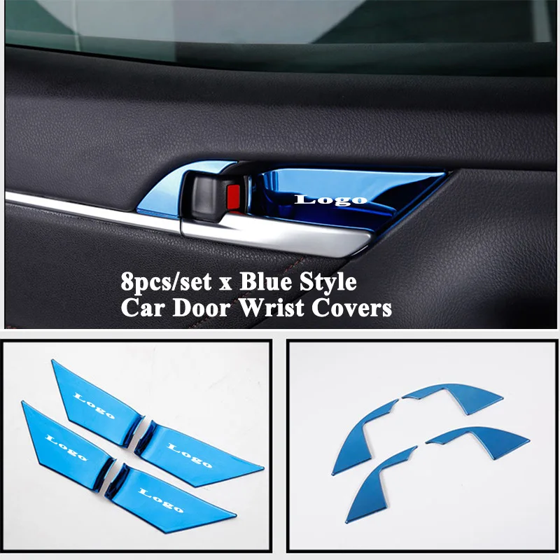 Blue Style 8 шт./компл. Автомобильная внутренняя дверная накладка на запястье украшение отделка блестки автомобильный аксессуар Наклейка для Toyota Camry - Название цвета: Blue Style