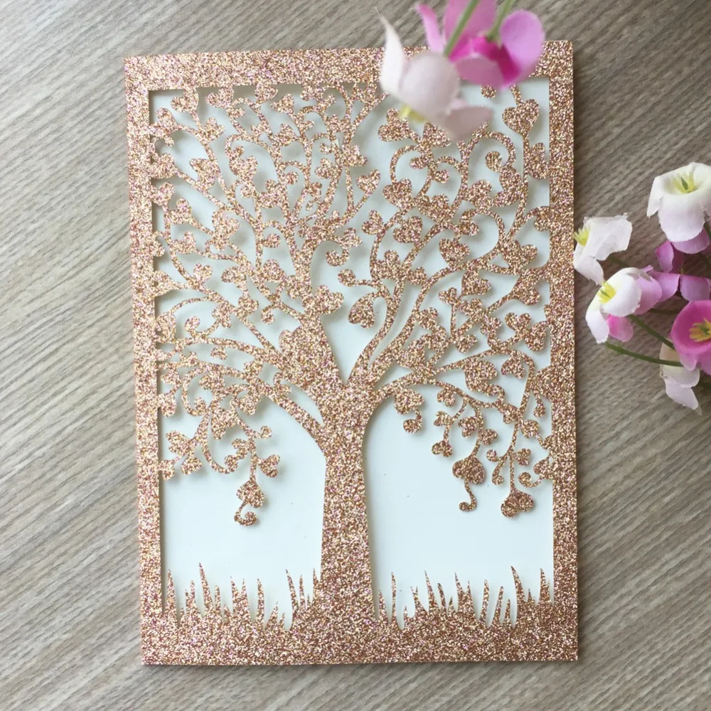 

50pcs Delicate Carved Tree Pattern Invitations Card Event&Party Supplies Wedding Invitations Gift Card