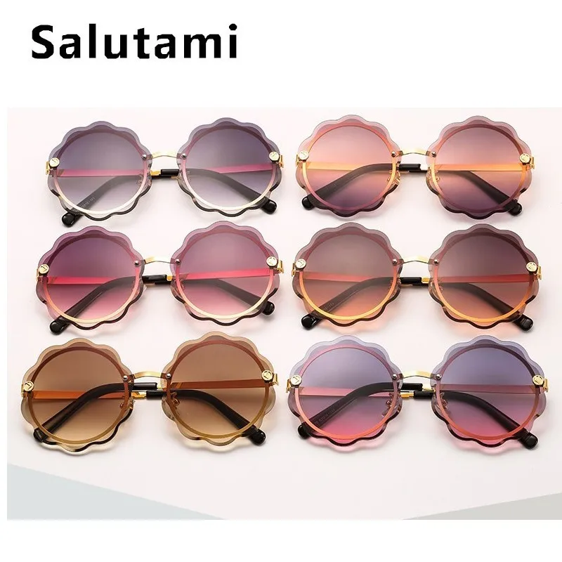 

Chic Flower Round Frame Sunglasses For Women Vintage Rimless Alloy Sexy Sun Glasses Female Luxury Brand Gradient Lens Shades