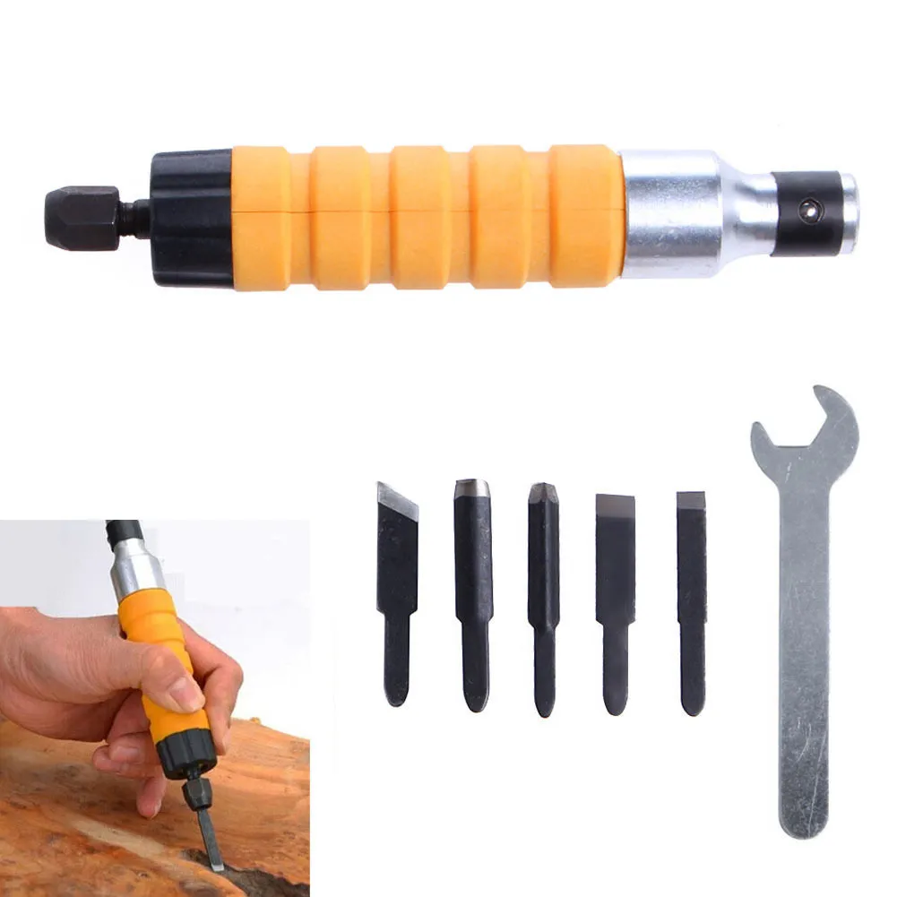 1 Set Wood Chisel Carving Tool Chuck Attachment For Electric Drill Flexible Shaft ALI88 | - Фото №1