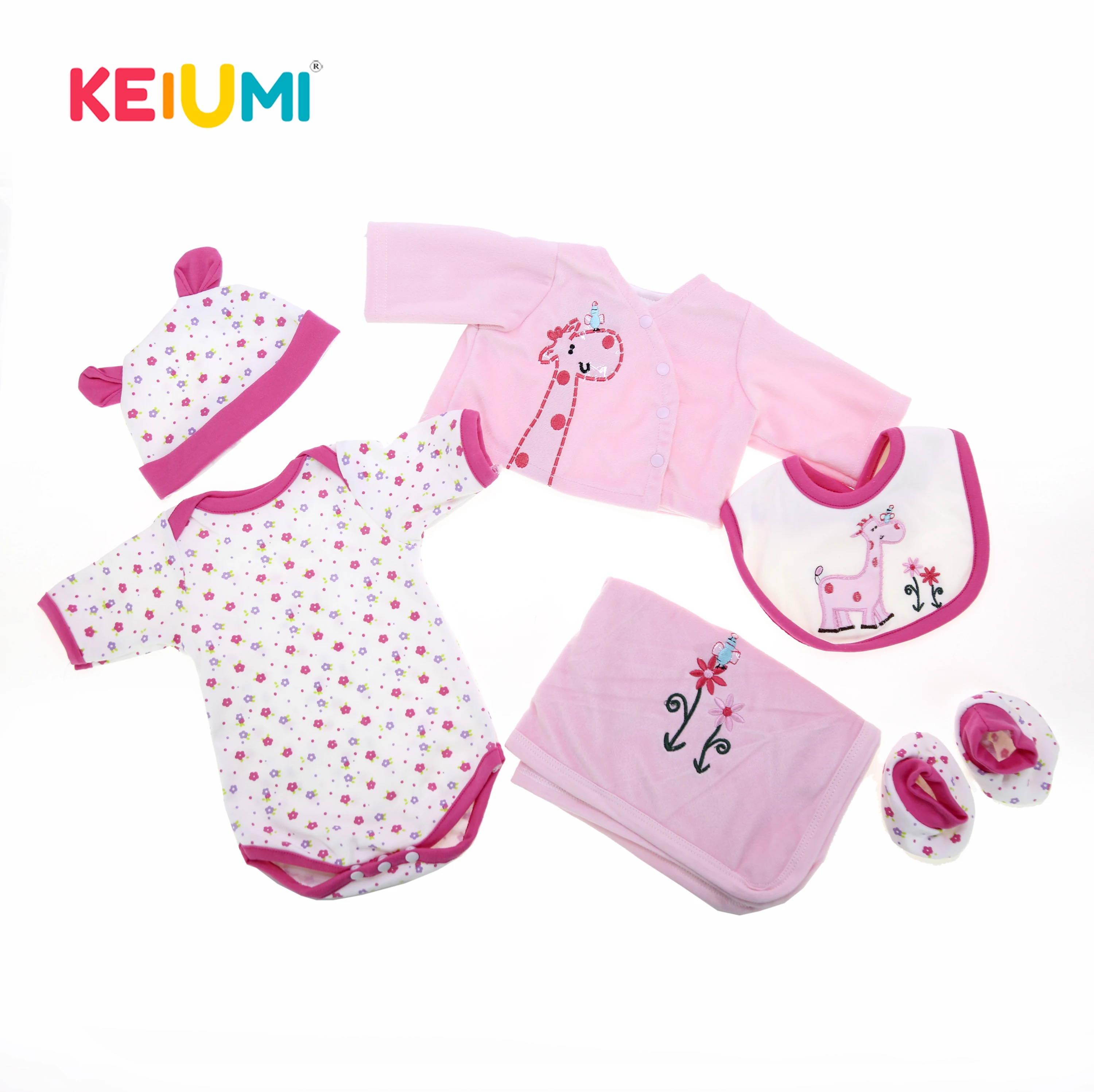 

Powder Deer Set Baby Girl Clothes Set Suit For 22-23 Inch Reborn Dolls Baby Clothes Pink Six-piece Set Babies Clothes
