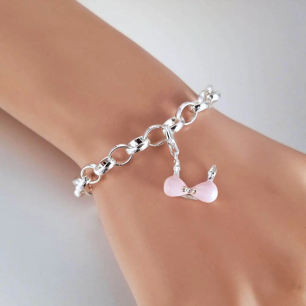 925 Sterling Silver Pink Bikini Top Diy Charms Fit Bracelet &amp Neckalce Making Jewelry For Women Girls Encantos TCH0145 | Украшения и