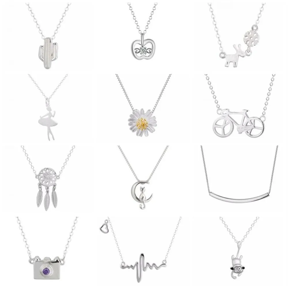 QIAMNI Lovely Cat Monkey Dancer Molecular Cactus Apple Flower Heartbeat Bike Camera Bar Choker Pendant Necklace Birthday Gift | Украшения и