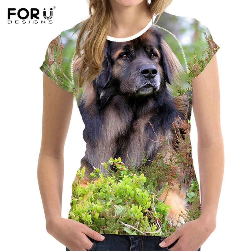 FORUDESIGNS/Повседневная футболка для женщин с милым 3D принтом собаки Leonberger