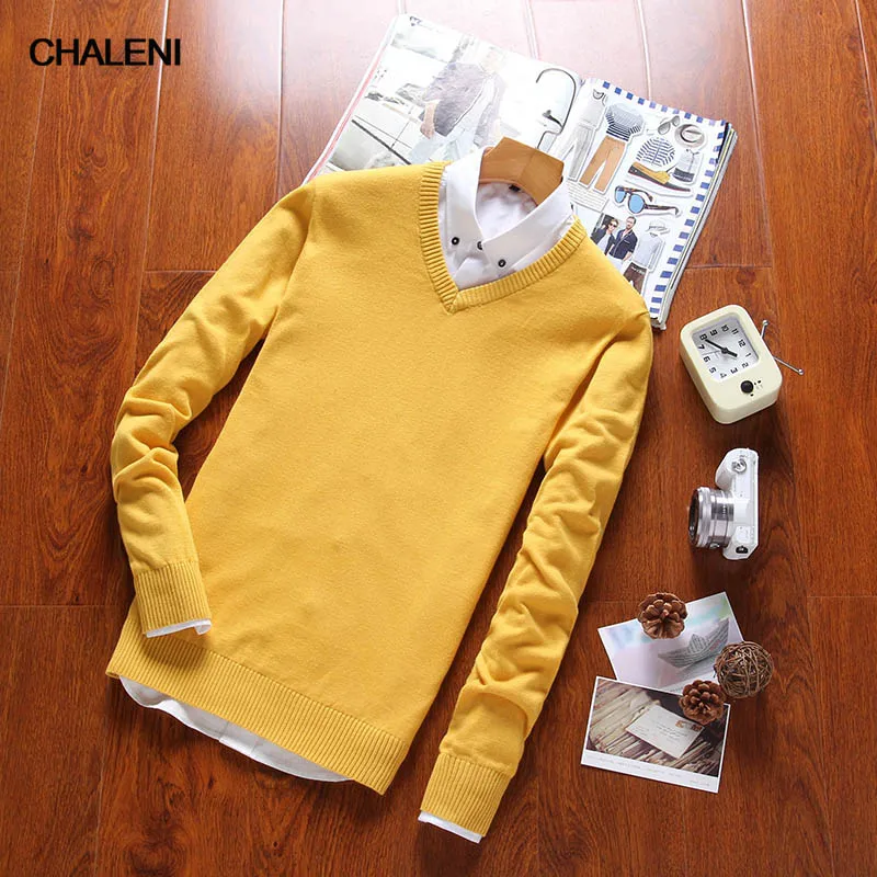 Классический Японии Стиль мужской v-образным вырезом свитер с длинными рукавами