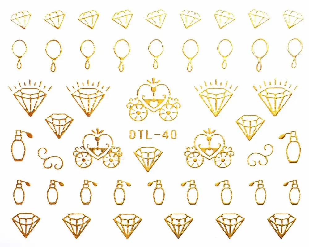 DTL040gold 30 стилей! 1, постельные простыни, модный 3D золотой лак для ногтей Черный наклеиваемые элементы украшения наклейти для дизайна ногтей советы Красота - Цвет: DTL040gold