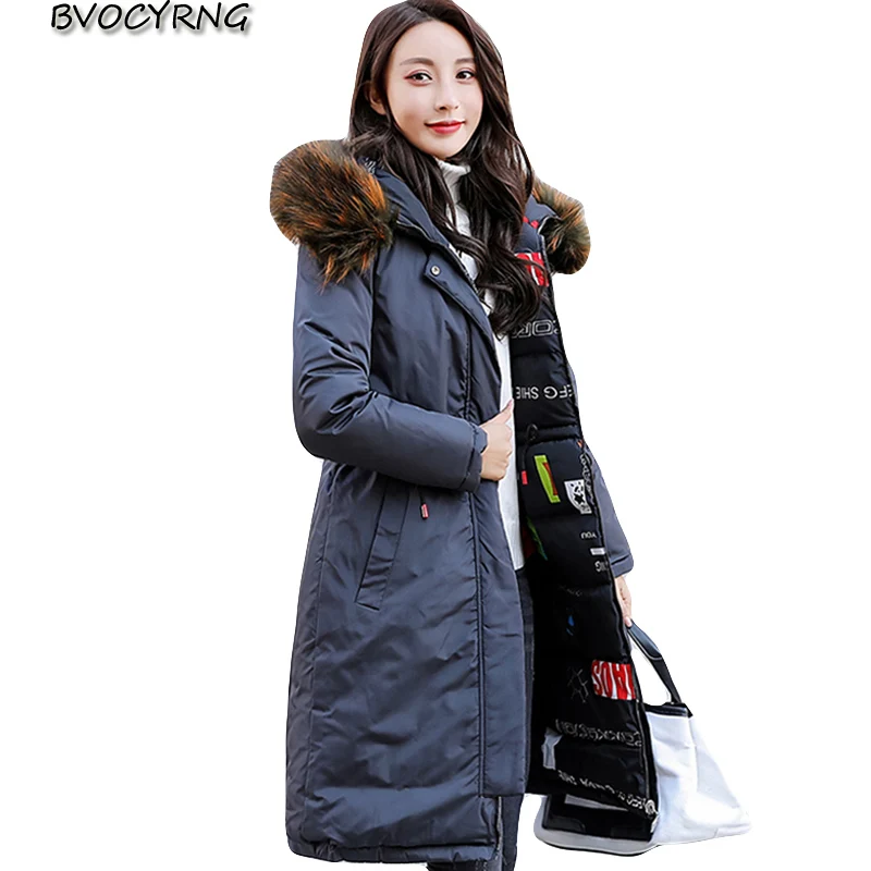 

2018 New Arrival Winter Jacket Women Long Cotton Padded Outerwear Womens Coat Parka With Colorful Fur Female Hooded Jackets tops
