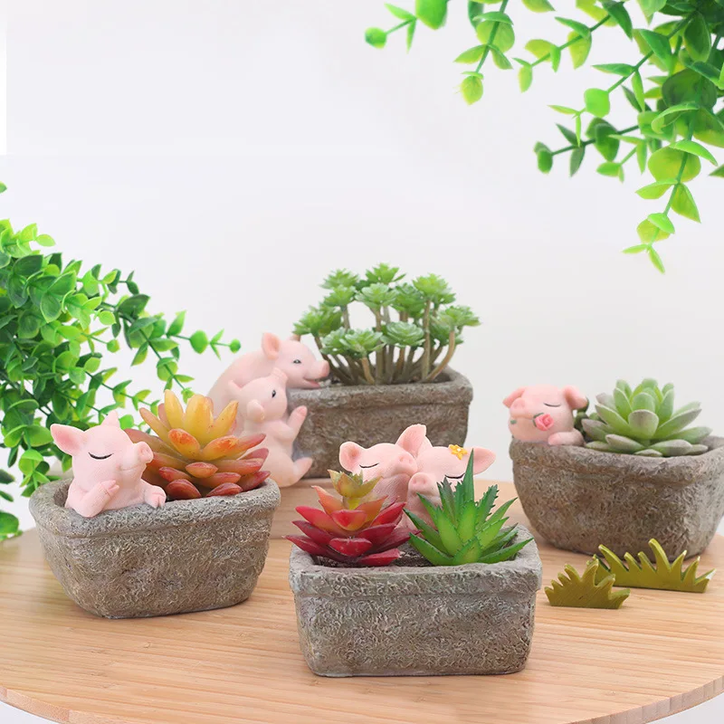 Суккулент цветочный горшок для растений милый животный питомник ResinBonsai кактус