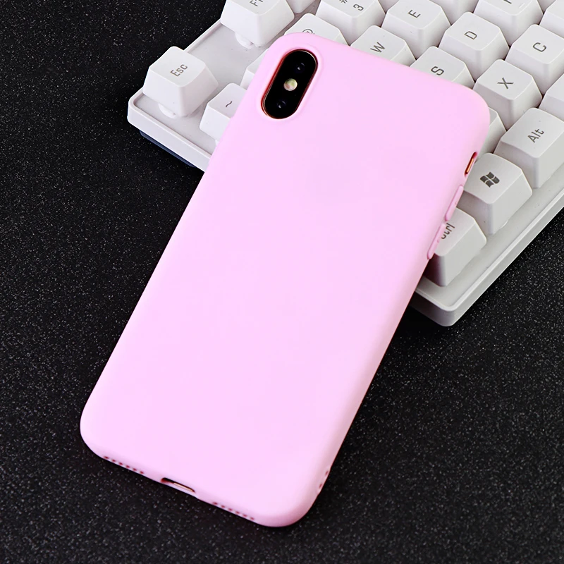 Plain Phone Cases for iPhone 6 s 7 8 Plus X XS MAX XR Single Color Pink Back Case Soft Silicone Fitted Covers Accessories | Мобильные