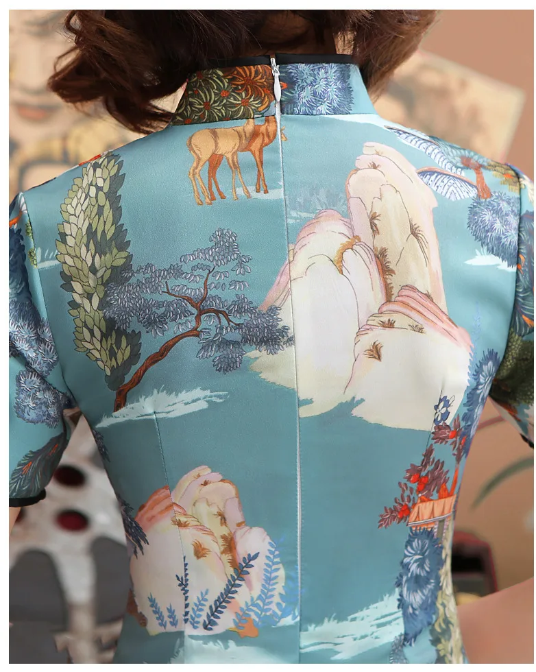 Sheng Coco Королевский синий Cheongsam платья короткий дизайн Лето Новинка Чонсам Qipao Китайский пасторальный стиль плотное платье XXL