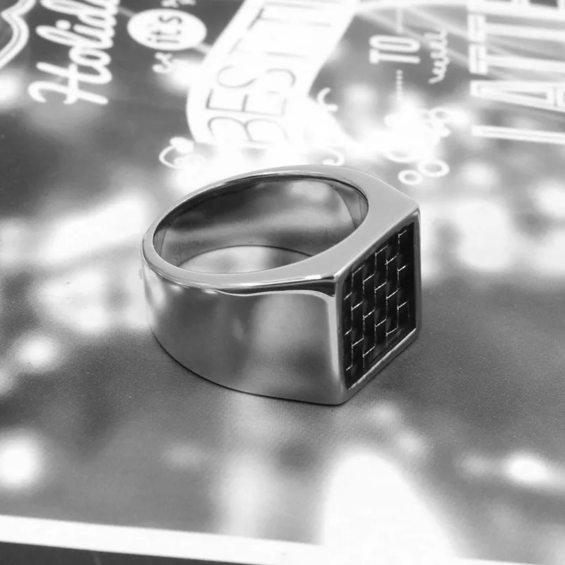 

Men's Charcoal Fiber Ring Fashion Stainless Steel Ring Factory Free Shipping