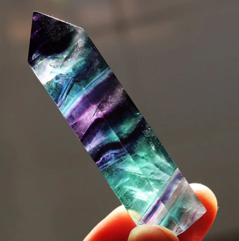 

High quality New Multicolor Natural Fluorite Quartz Crystal Wand Point