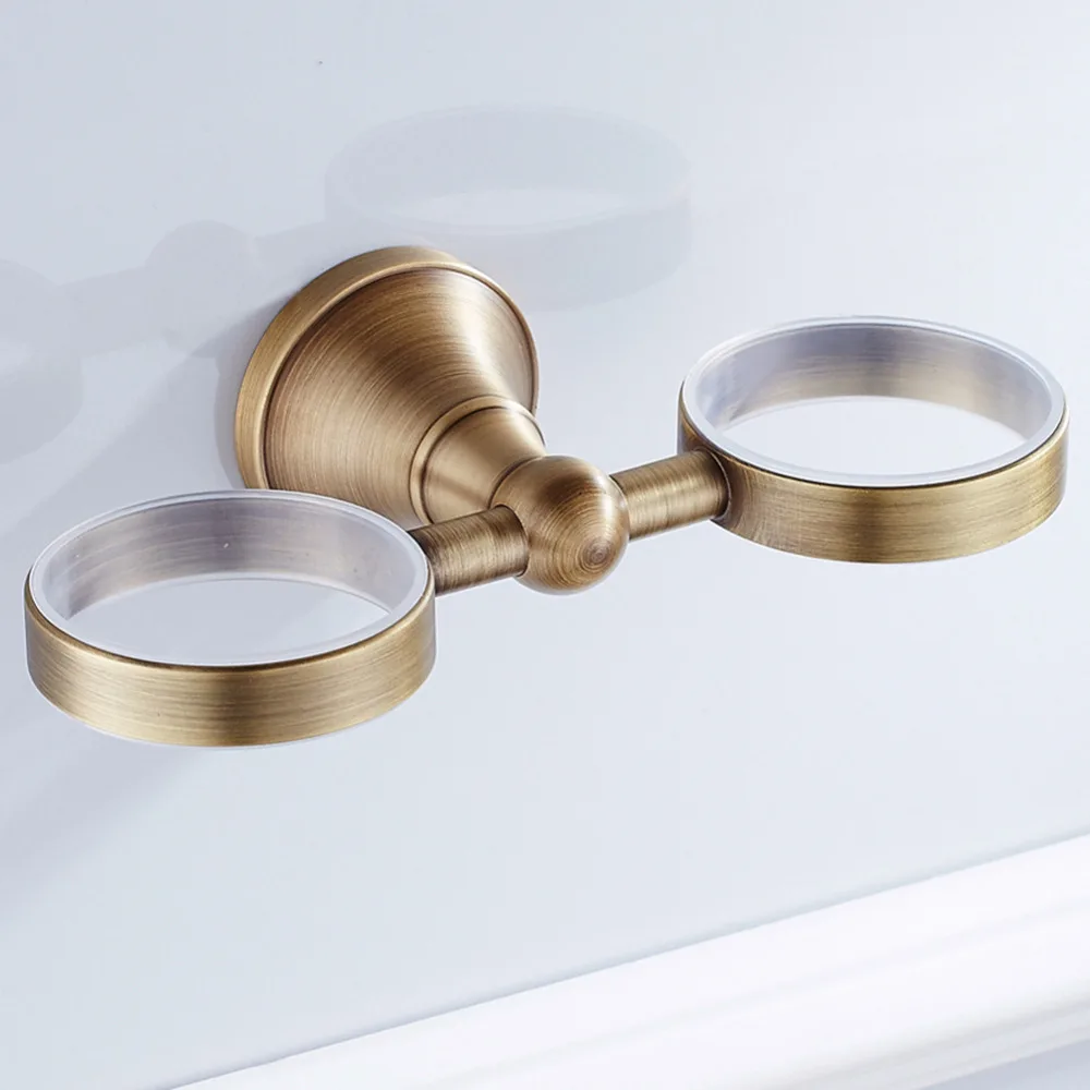 Держатель для зубной щетки Leyden с двумя керамическими чашками настенный латунный