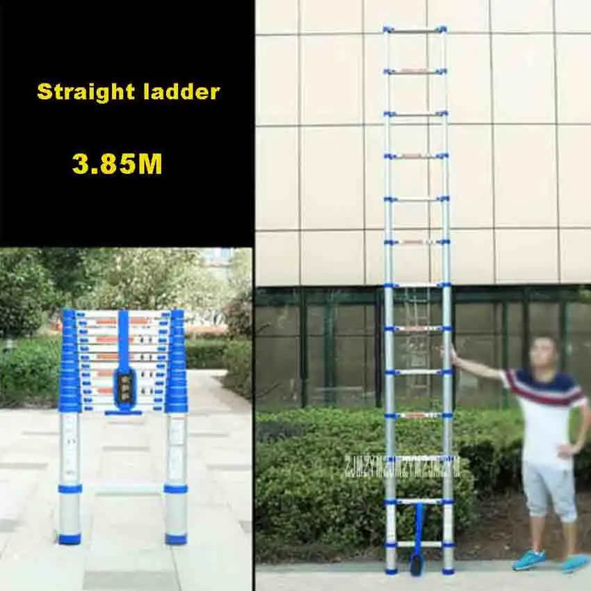 New Arrival 3.85M 13-Step Ladder JJS511 Thicken Aluminium Alloy Single-sided Straight Ladder Portable Household Extension Ladder
