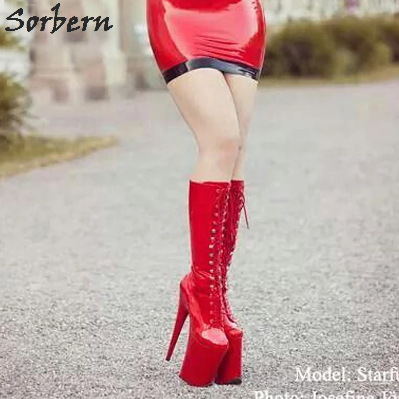 Женские сапоги на ультравысокой платформе Sorbern черные Дизайнерские Сапоги до