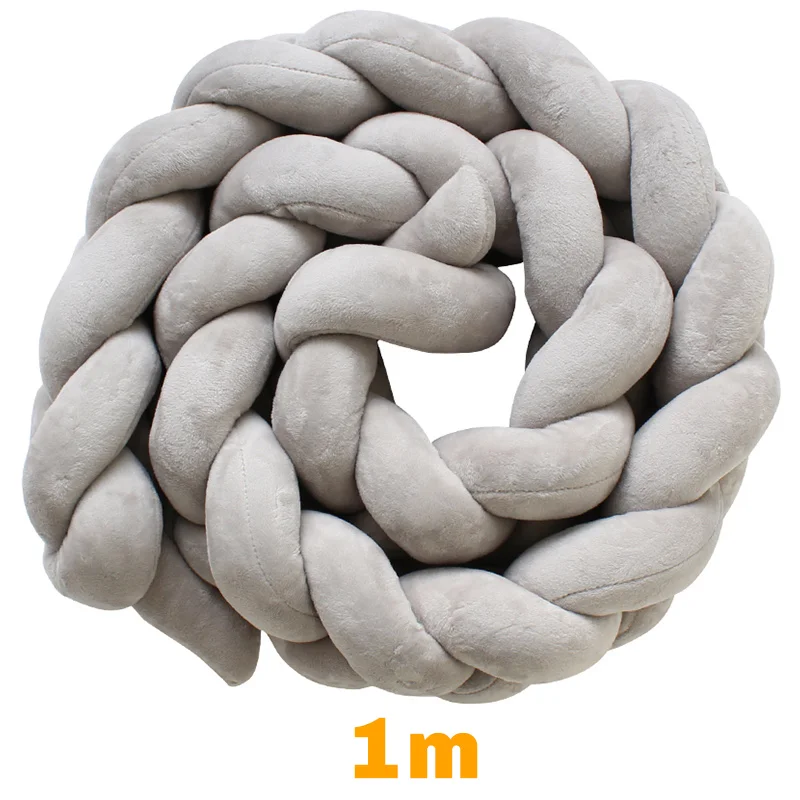 Gray 1m 200 см длина Детская кровать бампер чистый цвет плетение плюшевый ребенок защита для кроватки для новорожденных украшения детской комнаты - Цвет: Gray 1m