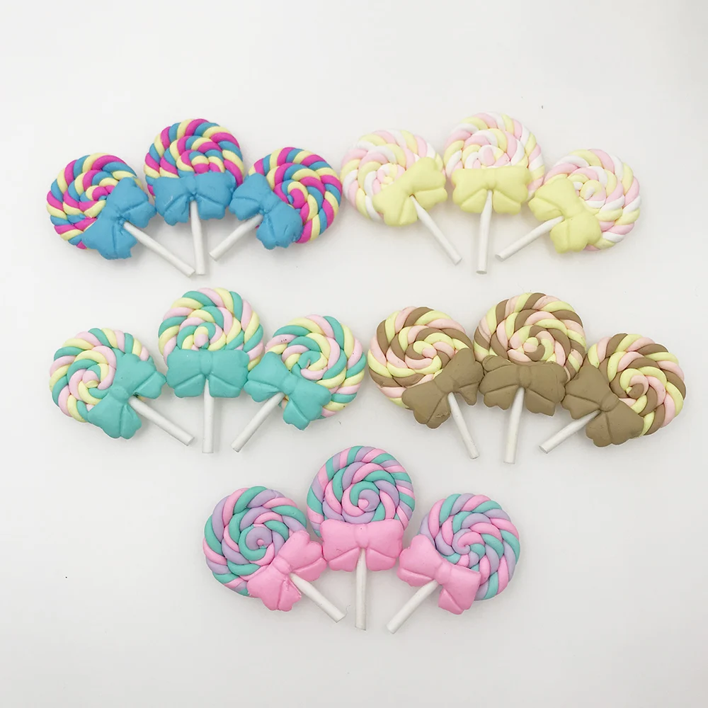 10 шт./лот Kawaii Rainbow Lollipop миниатюрные глиняные аксессуары с плоским основанием