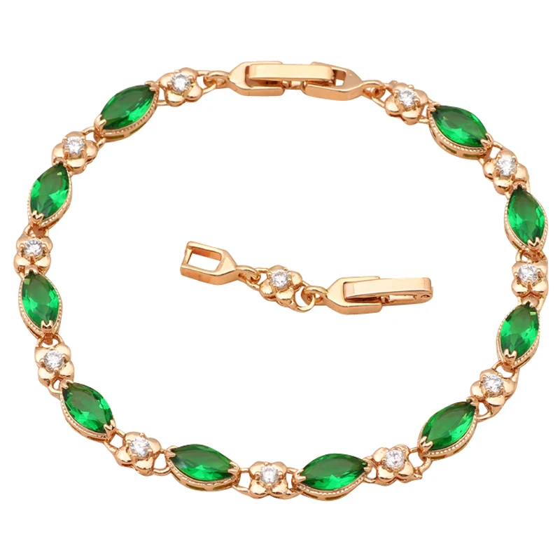 

Vintage style Gold tone Green Cubic zirconia Bracelets for women Health Nickel & Lead free fashion jewelry TB522A