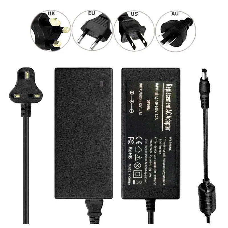 Новый lcd AC адаптер питания DC 12 вольт 5 ампер (12V 5A) ЖК монитор лэптоп|Адаптеры для