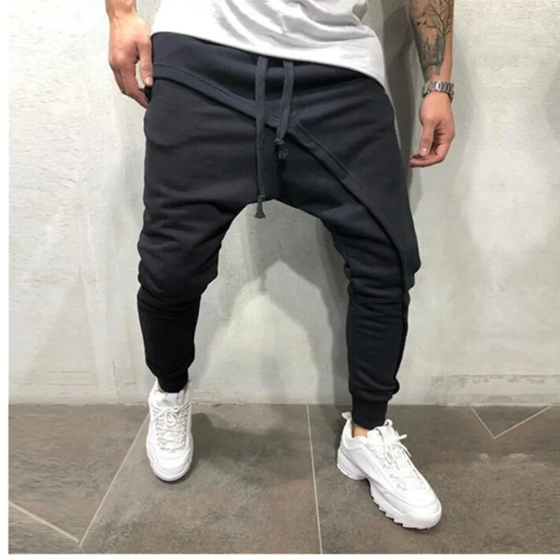 2019 мужские узкие брюки Asymetric слоистые Jogger хип хоп Уличная повседневные штаны для