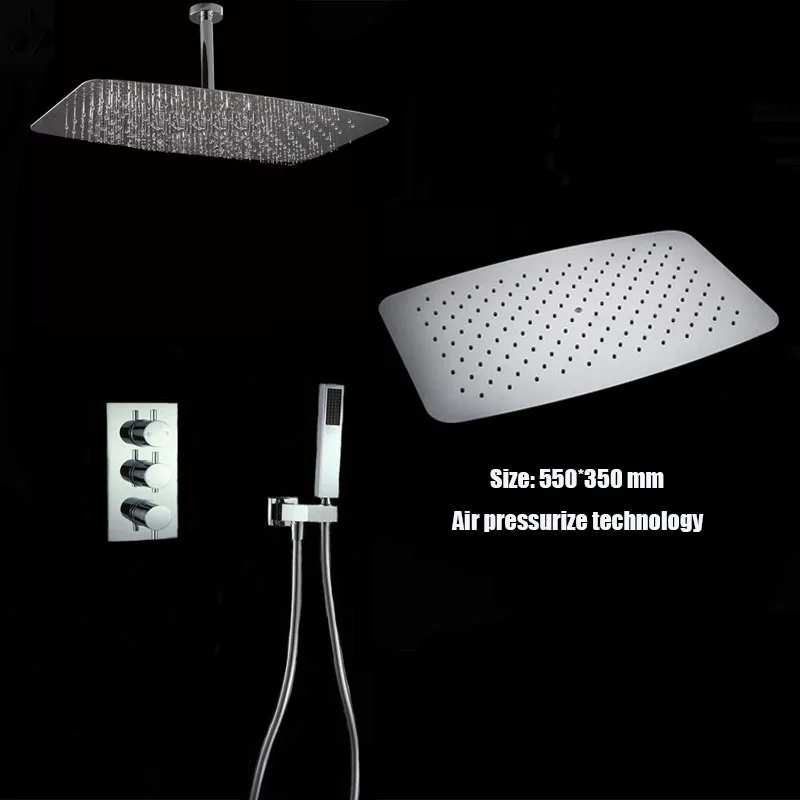

New design ceiling mounted high quality air pressurize thermostatic valve shower set 350*500mm large rain shower head