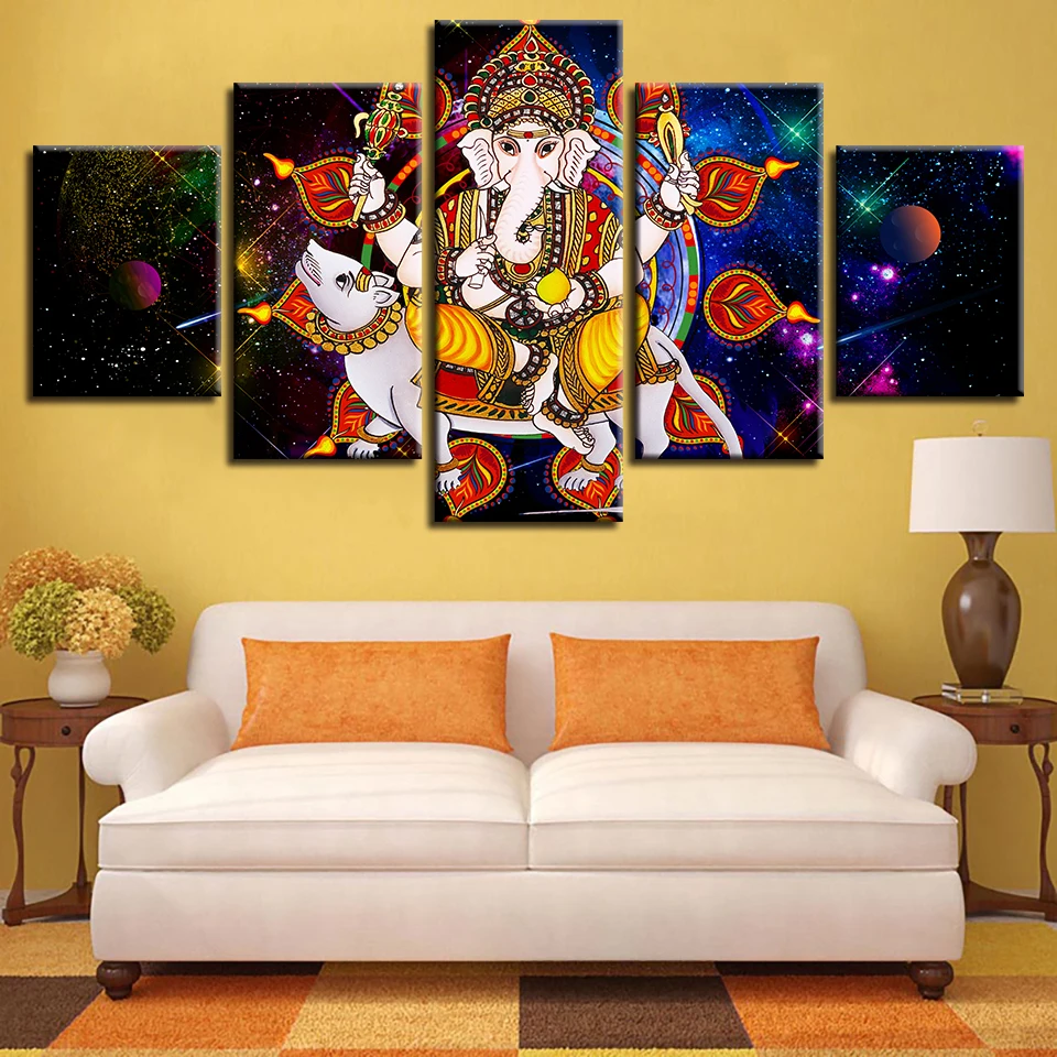 

Canvas Printed Painting Home Decor Framework 5 Pieces Elephant Headed Lord Ganesha Pictures Modular Poster Living Room Wall Art