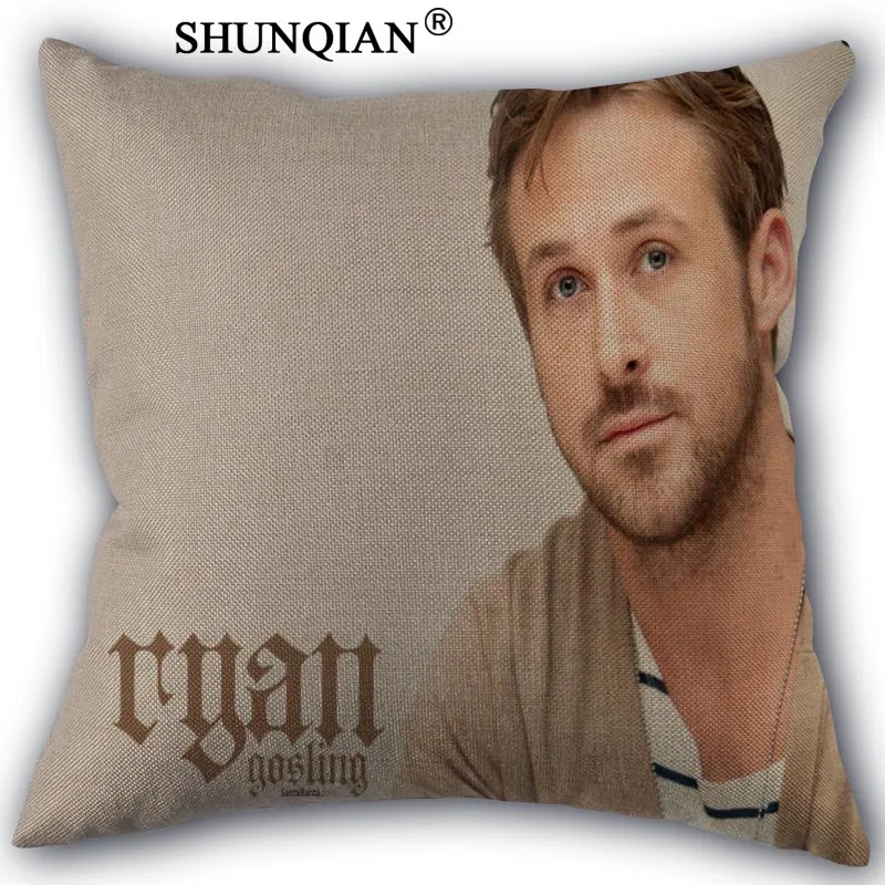 Льняная наволочка с принтом Райан Гослинг 45x45 см|custom pillowcase|linen pillow coverpillow case |