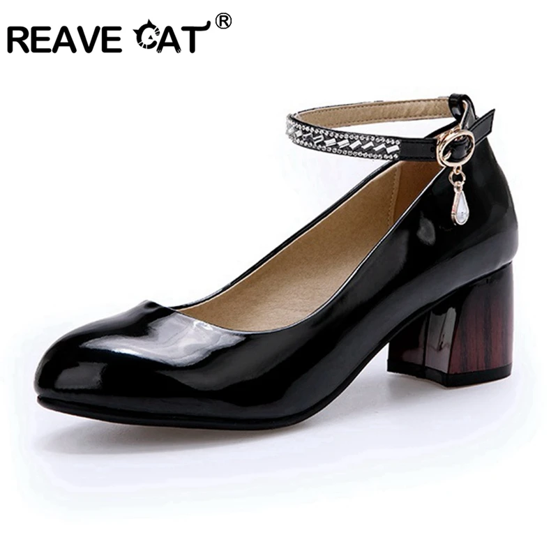 REAVE CAT/женские туфли-лодочки с ремешком на щиколотке украшенные кристаллами