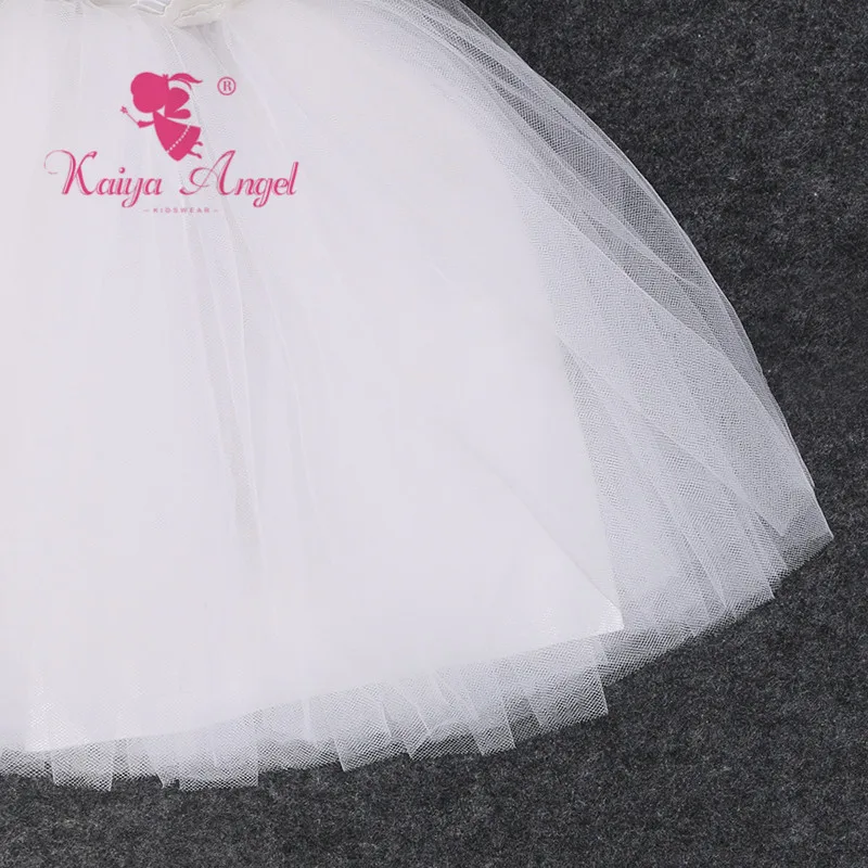 Белое Сетчатое платье Kaiya Angel с жемчужинами и цветами для девочек летняя одежда