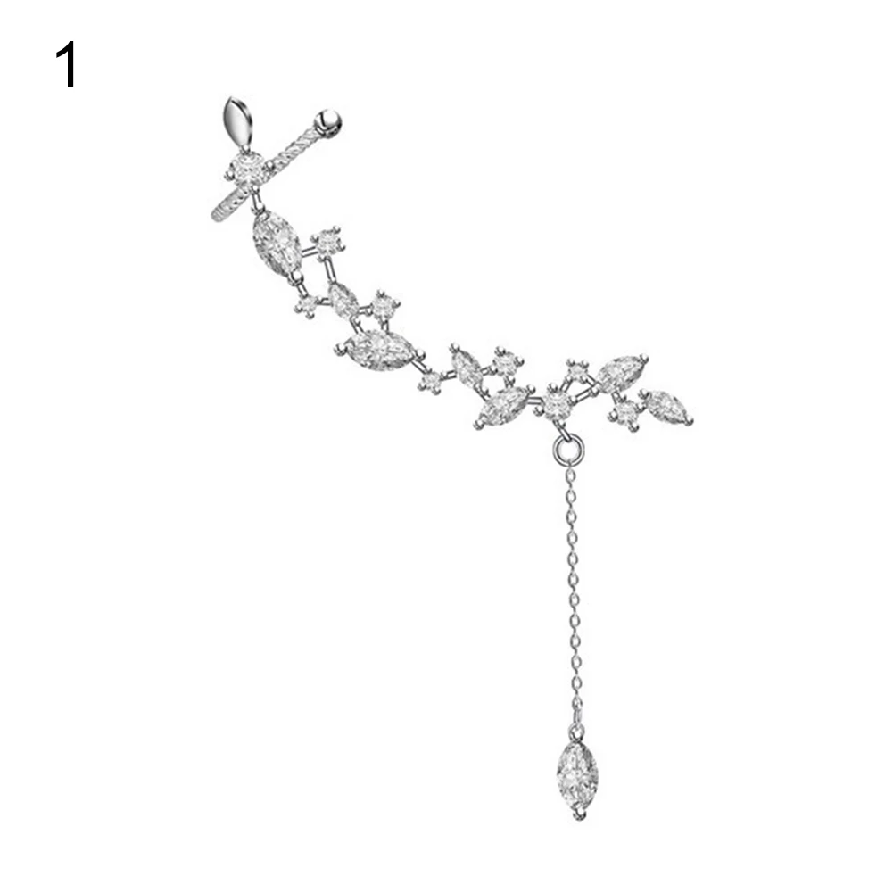 Shiny Rhinestone Inlay Flower Ear Jacket Cuff Clip Earrings Women | Украшения и аксессуары