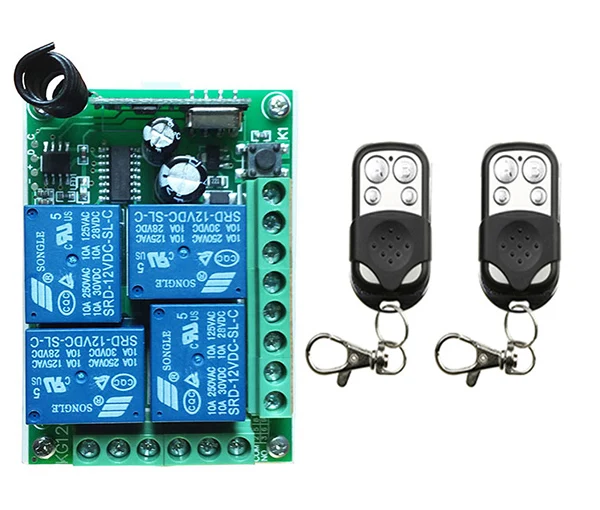 DC12V 4CH 10A Radio Controller RF Wireless Push Remote Control Switch 433 MHZ 2 Transmitter +1 Receiver garage door/window/lamp |