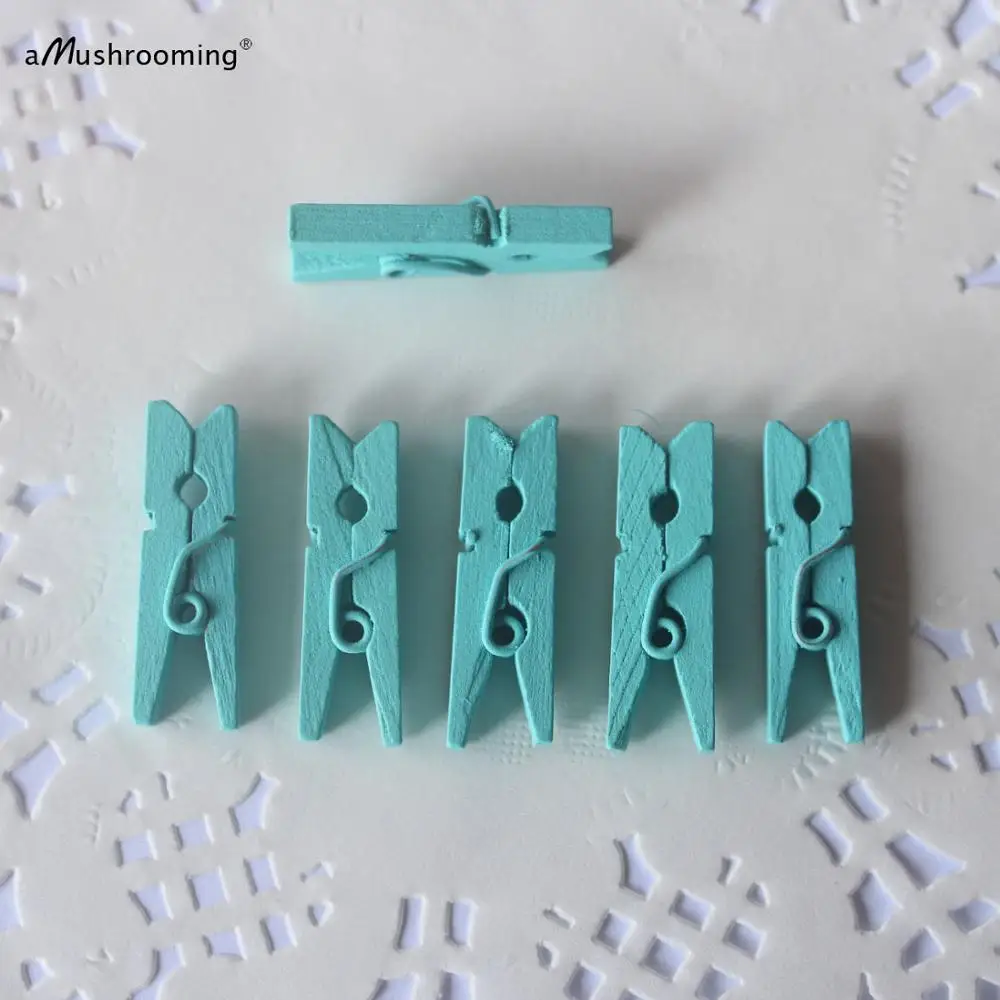 100 штук Aqua Blue Свадебные украшения Мини Деревянные прищепки ремесло колышки