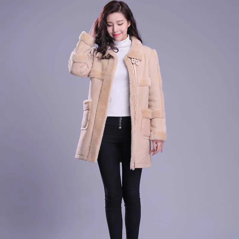 Натуральная кожа пальто с мехом длина овчины одежды длинные волосы длинное