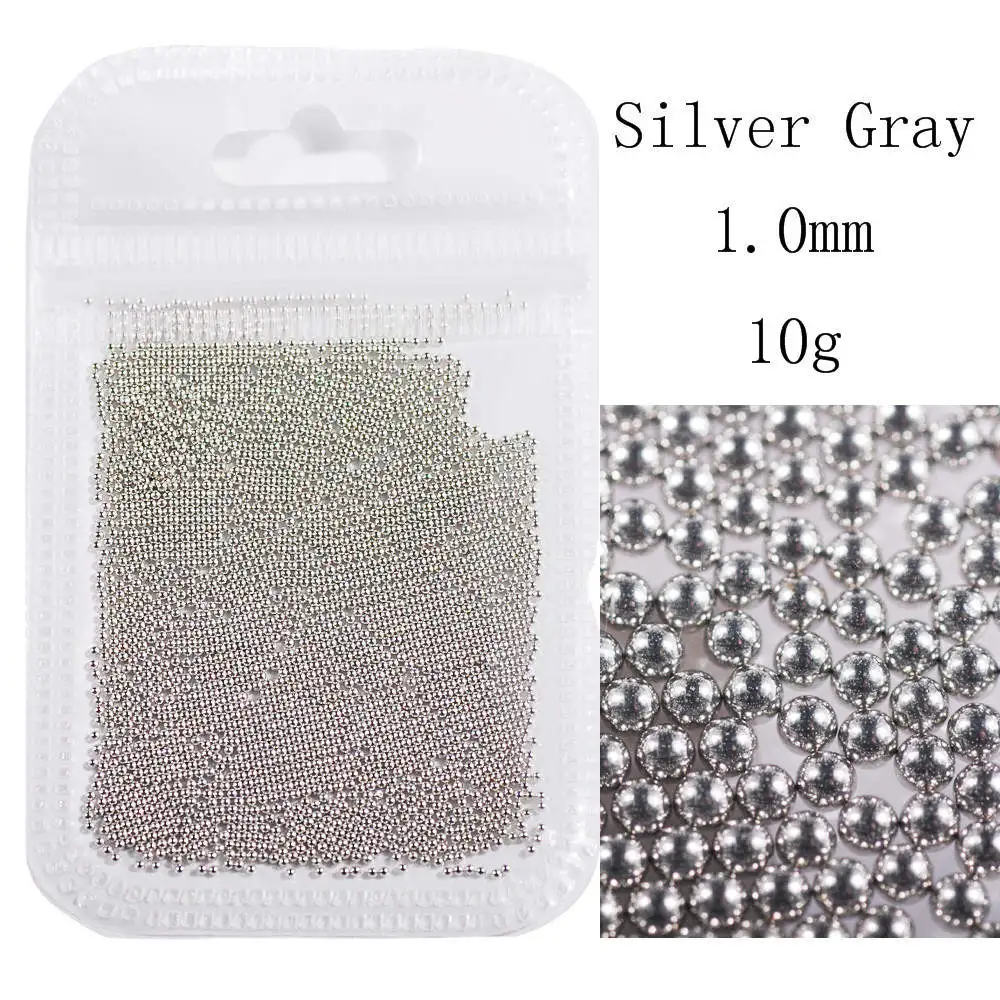1mm silver gray Украшения для нейл-арта 0,6-2,0 мм мини-икра из нержавеющей стали 10 г Стальные Бусины 3D микро шариковые художественные талисманы для ногтей инструмент для маникюра - Цвет: 1mm silver gray