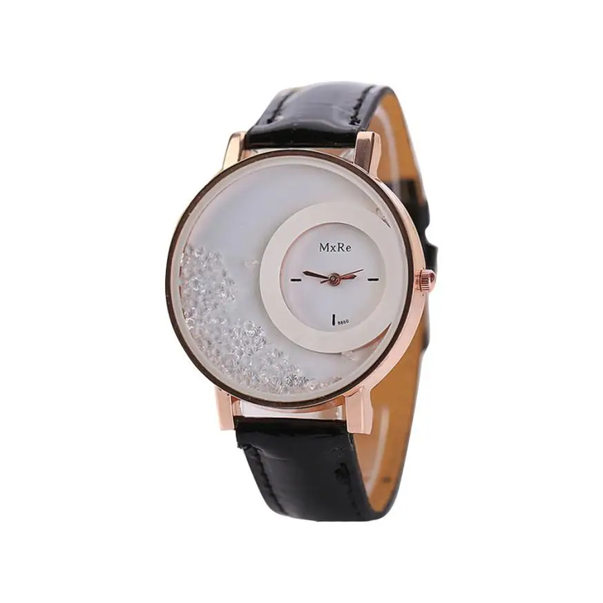 

The latest female fashion classic PU leather strap quicksand round quartz bracelet watch stainless steel alloy analog watch #W