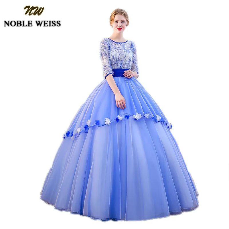 NOBLE WEISS Quinceanera Dresses Ball Gown 2019 With Half Sleeve Sweet 16 Dress Long Floor Length Light Blue Vestidos de 15 anos | Свадьбы и