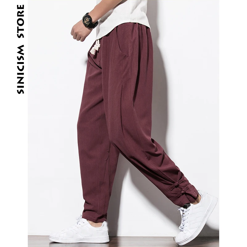 Sinicism Store мужские хлопковые льняные шаровары больших размеров спортивные штаны