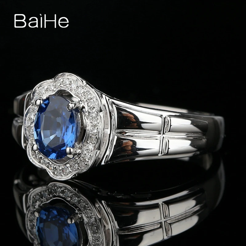 Мужское обручальное кольцо с сапфиром 14 к белое золото натуральным синим | Кольца