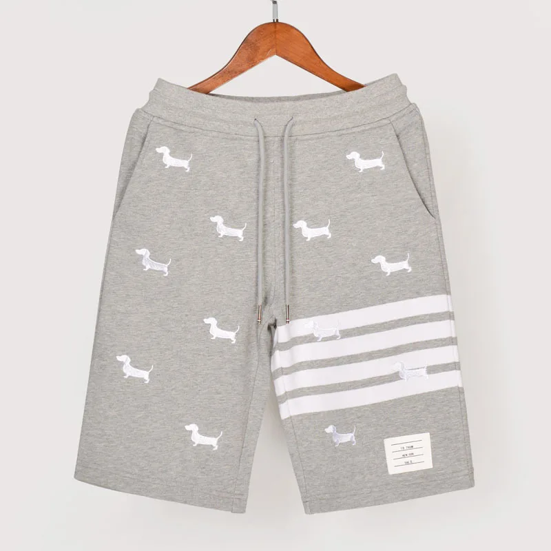 2019 TB THOM men's dog embroidery casual shorts fashion dyed summer men cotton sport short pants male gray blue | Мужская одежда