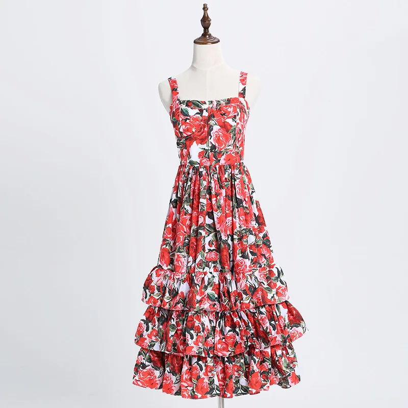2017 весна лето женская с принтом розы в виде листка лотоса Нарядное платье без