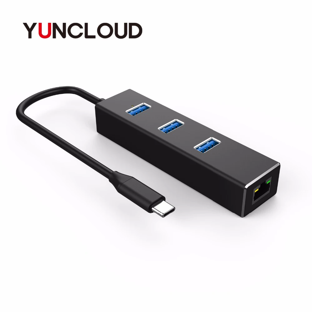 YUNCLOUD USB 3 0 концентратор типа C к Ethernet LAN RJ45 кабель адаптер Сетевая карта с портами