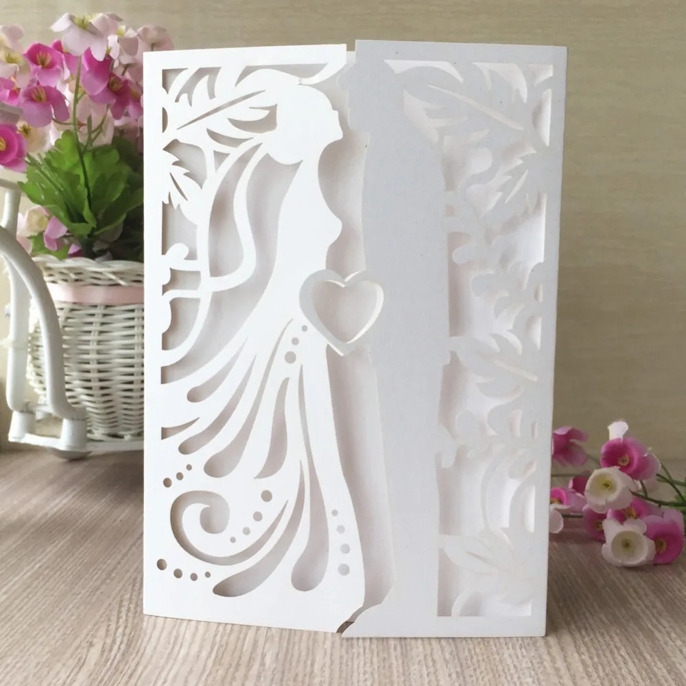 

30pcs/lot Chic Pearl Paper Wedding Invitations Bride&Bridegroom Theme Invitations Card Romantic Wedding Decorations