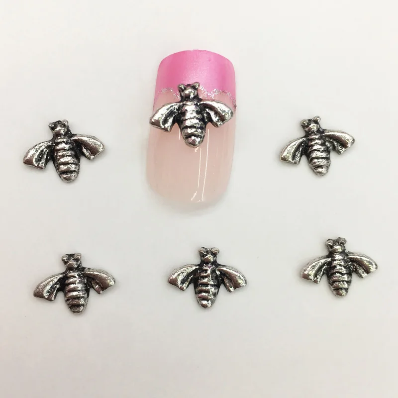 Vintage silver Leamx 50 шт./пакет милой пчелы для ногтей очарование металла 3D нейл-арта украшения золотой Винтаж Серебряный Сделай Сам наклейки для ногтей аксессуары - Цвет: Vintage silver