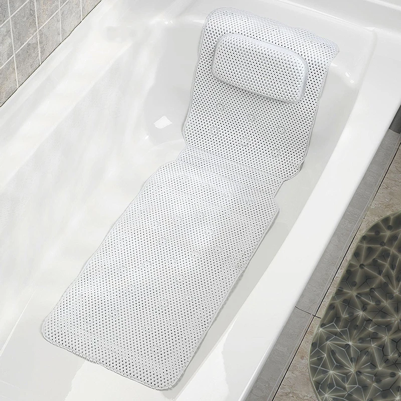 Non Slip BathTub Mat Suction Cup Bath Tub Pillow Long SPA Pillows Neck Cushion Hangable Bathroom Accessories Dropshipping images - 6