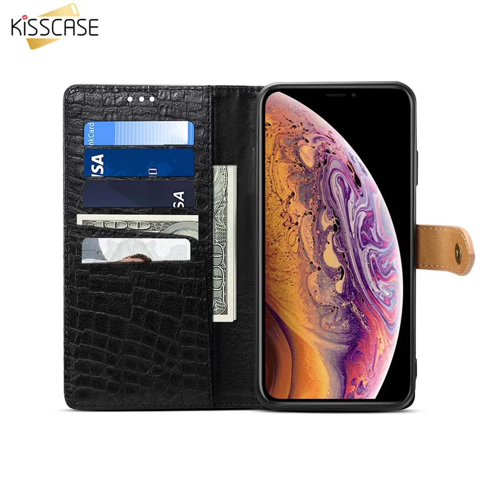 KISSCASE Стильный кожаный бумажник чехол для iPhone 7 XR XS MAX X крокодиловой кожи телефона