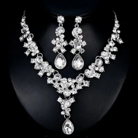 wedding jewelry sets big crystal water drop bridal jewelry set for women choker necklace earrings wedding decoration